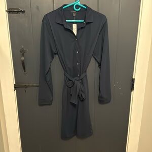 J. Crew Navy Blue Tie-Waist Knit Shirtdress.